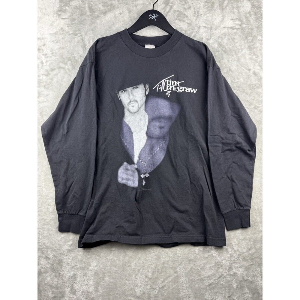 Vintage Murina  TIM MCGRAW Long Sleeve T-Shirt Black Graphic Mens XL 90s Country